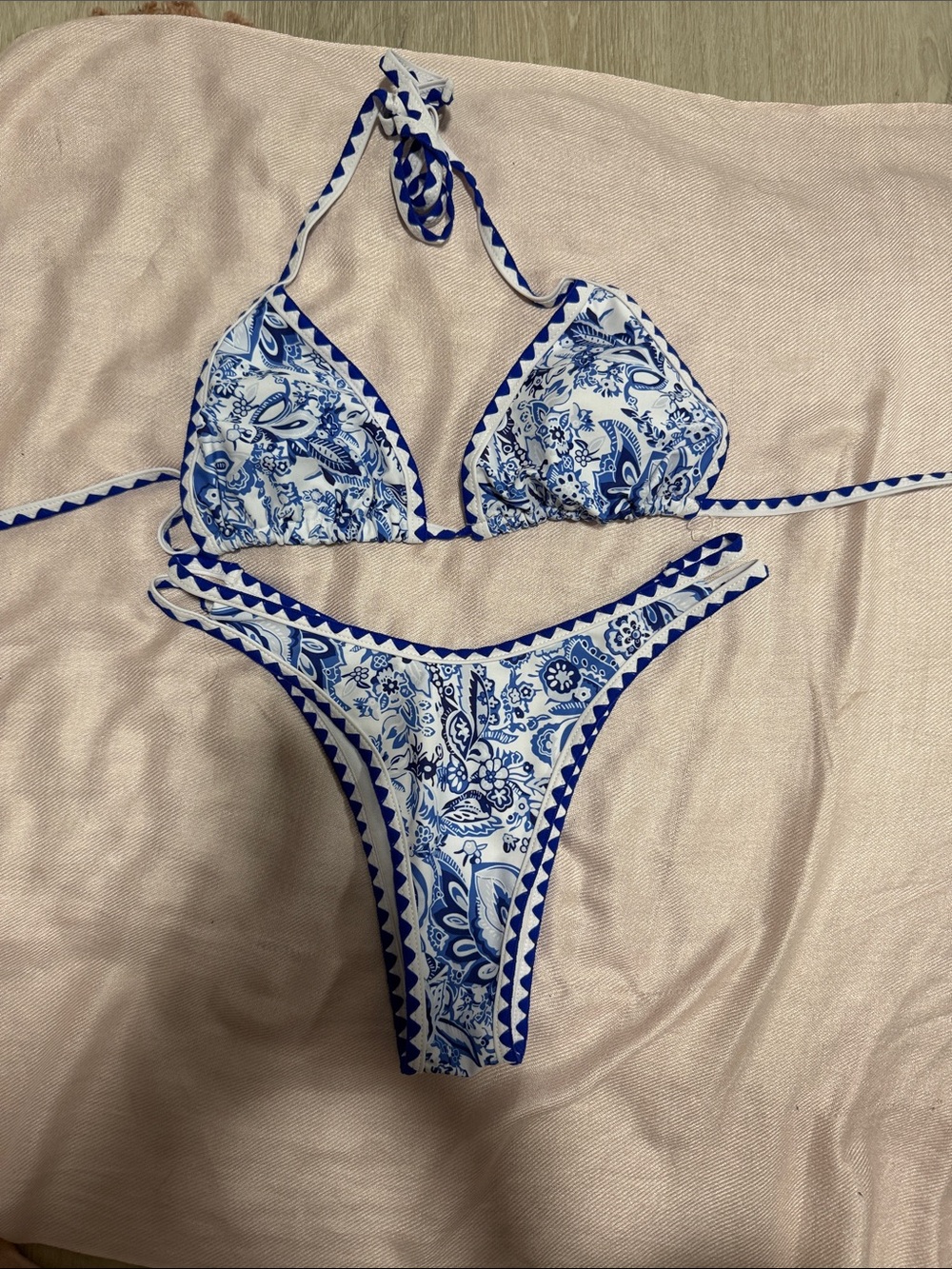 Blue Paisley Triangle Bikini Set - Women’s size Medium